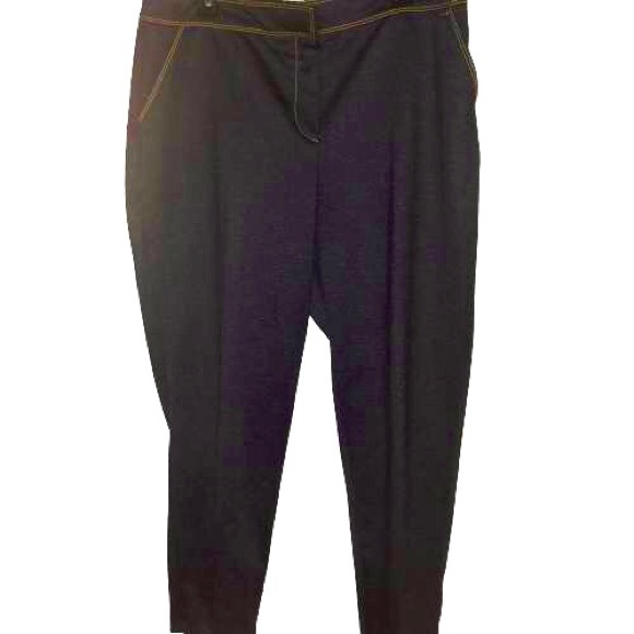 Tahari Navy Denim Flexible Waist Zipper Pointe Knit Pants - Picture 7 of 15